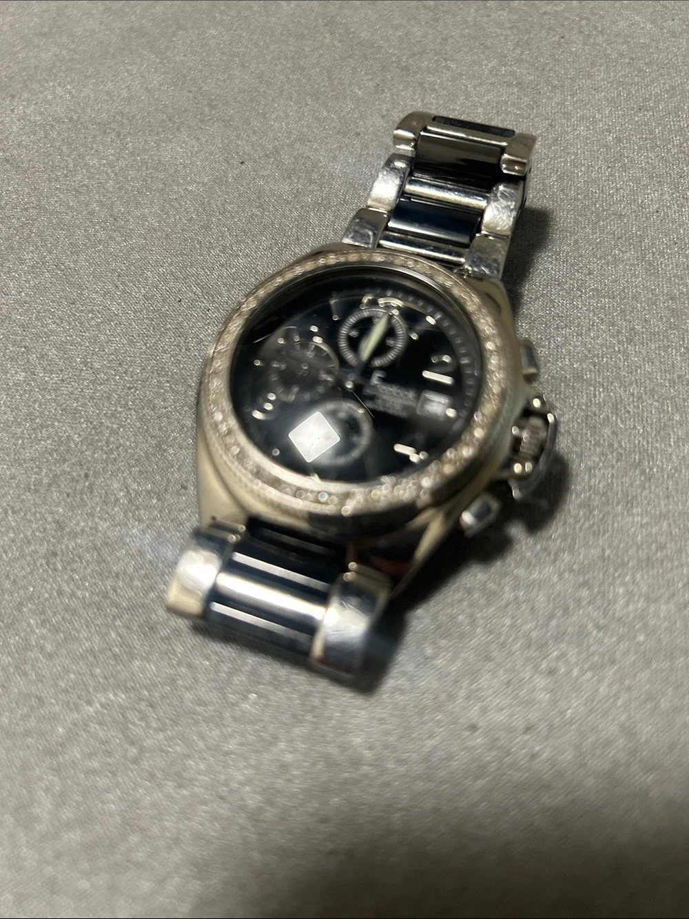Men's Black Dial Silver-Tone Chronograph Watch